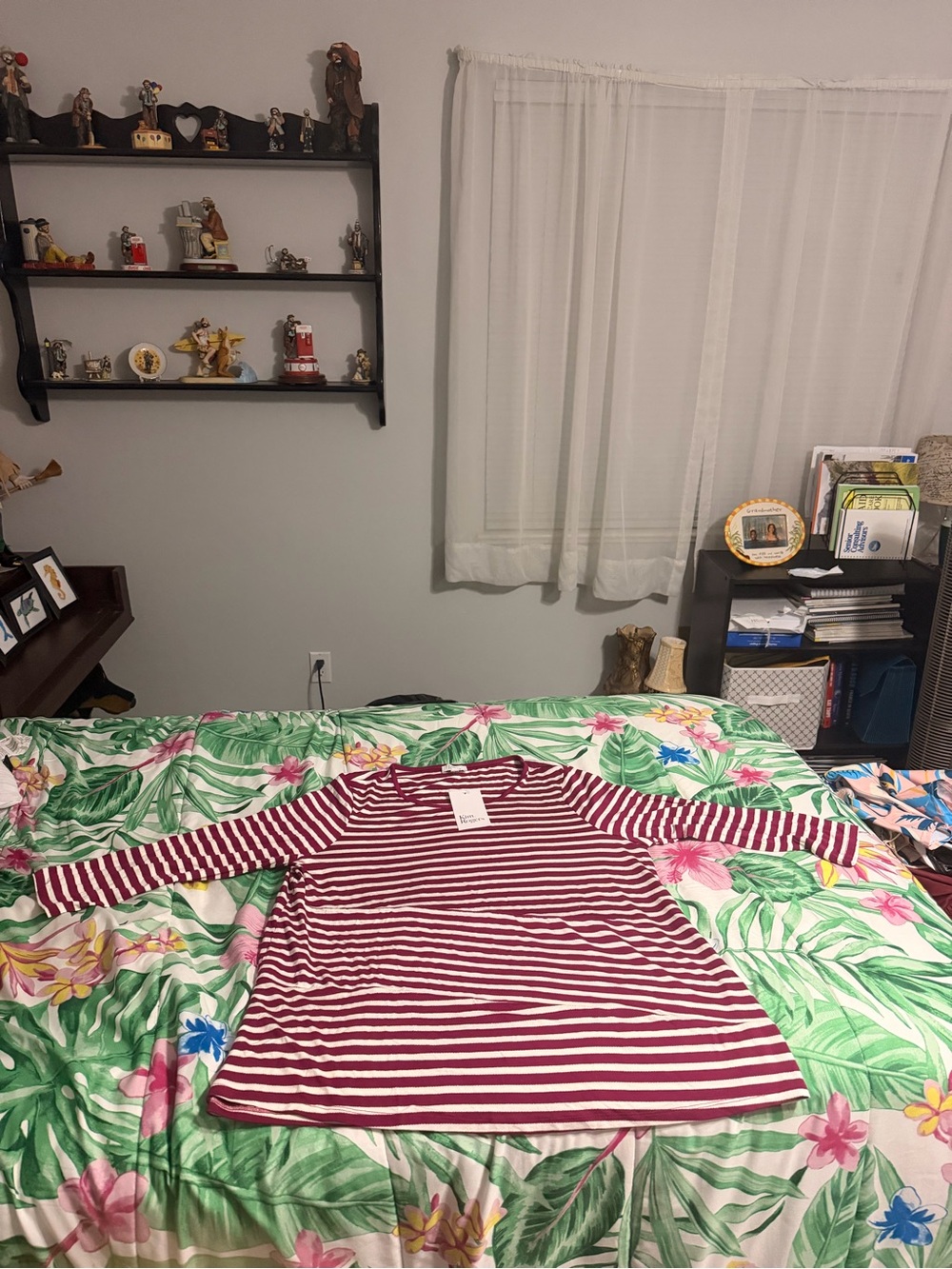 Kim Rogers Burgundy and White Striped Long Sleeve Top NWT